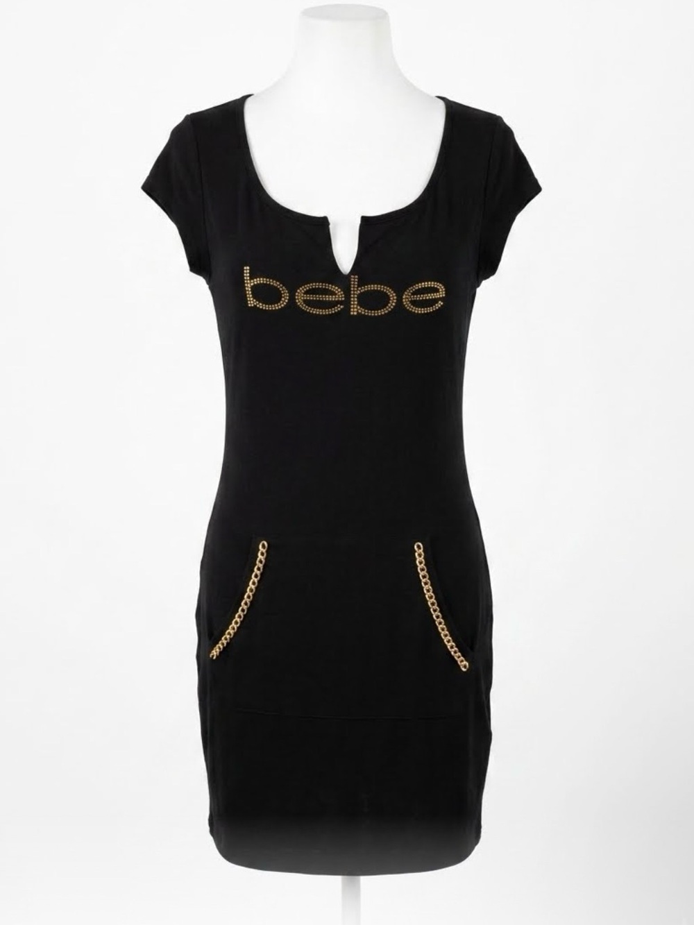 Y2k Bebe bling  Black sweatshirt dress with gold chain